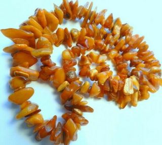 Natural Vintage Baltic Amber Beads,  Eggs Yolk Color - Antique Necklace 83.  8 Gr