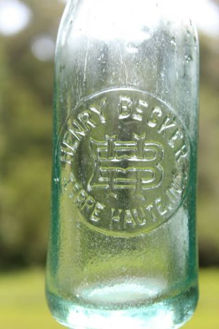 Henry Becker Terre Haute Indiana Ind In Circle Slug Bottle Embossed Rare