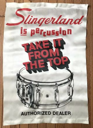 Rare Vintage Slingerland Authorized Dealer White Satin Banner Tdr Snare Drum