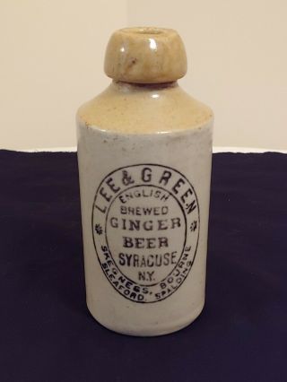 Antique Stoneware Bottle / Lee & Green English Brewed Ginger Beer Syracuse Ny
