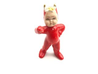 Vintage Pitchfork Carrying Red Devil,  Ceramic Figurine,  Japan 1950s Rare