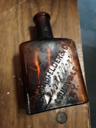 S Crabfelder & Co Rare Antique Embossed Amber 5 3/4 " Whisky Bottle Louisville Ky