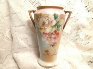 Antique Nippon Porcelain China Hand Painted Floral Flower Vase 6”