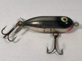 Vintage Heddon Tiny Torpedo Fishing Lure Black Silver Red With Scales