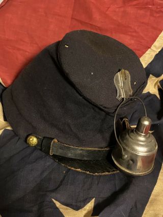 Very Rare Civil War Union Warriors Forage Cap Hat Kepi W/ Hat Oil Lamp