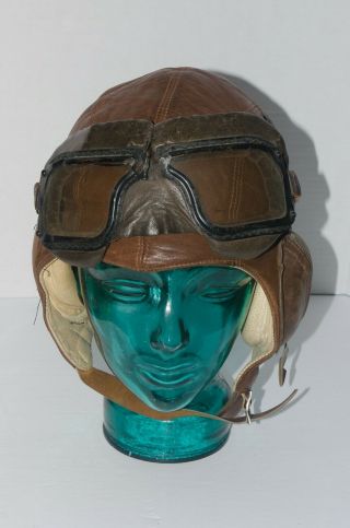 Rare Ww2 Pilot Flying Helmet & Goggles Raf Rcaf ?