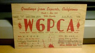 Amateur Ham Radio Qsl Postcard W6pca Xyl Opal Jones 1958 Esparto California