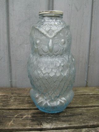 Vintage Huge 20 " Tall Wise Old Owl Glass Pocket Change Jar B2205