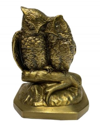 Vintage Owl Bookend Antiqued Brass Owls On Branch Figurines By Pm Craftsman Usa