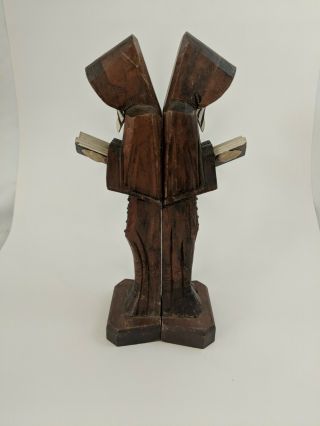 Vintage Hand Carved Wood Wooden Hooded Monk Priest Rosary Gothic Bookends