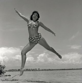 Bettie Page Jumping In Bikini 1954 Camera Negative Photograph Bunny Yeager Rare