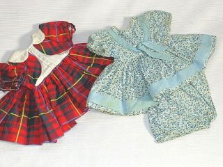 Vintage 1950s - 60s Terri Lee Doll Red Plaid Dress & Blue Floral Outfit