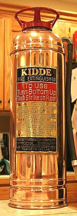 Rare Antique Vingtage " Kidde " Copper Brass Fire Extinguisher - Polished Restored