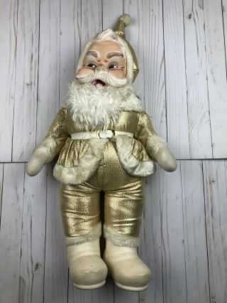 Rare Vintage 1950s Rushton Co Rubber Face Gold Santa