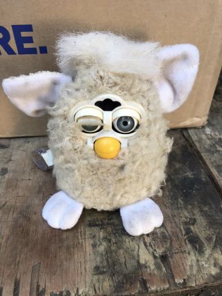 Rare White Curly Furby Baby 1999 Cover For Battery Is Missing