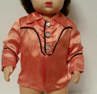 Vintage Terri Lee Doll Clothes Western Shirt Pink Satin Blk Piping Pearly Snaps