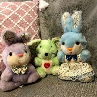 Vintage Dan Dee Bunny Rabbit Plush Easter Valentines Mouse Kitschy Cute Dress