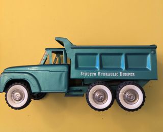 Structo Hydraulic Dump Truck Pressed Steel 1960s Teal/green Rare