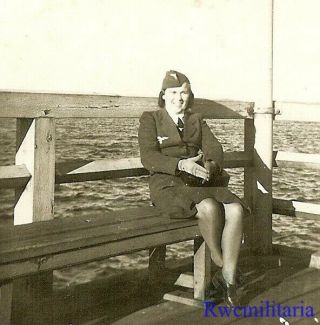 Rare Female Luftwaffe Uniformed Blitzmädel Helferin Girl On Pier; 1942