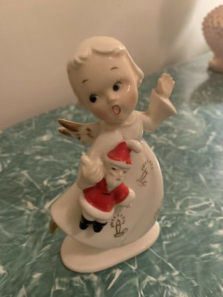 Rare Vintage Shafford Japan Dancing Angel Figurine Holding Santa Claus Doll