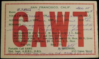 1924 Radio Qsl Card - 6awt - San Francisco,  California,  U.  S.  A.  - Ham Radio