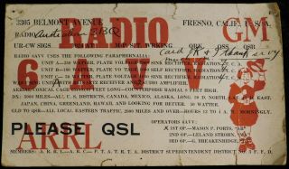 1924 Radio Qsl Card - 6avv - Fresno,  California - Ham Radio - Oversized Card
