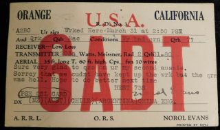 1925 Radio Qsl Card - 6adt - Orange,  California,  U.  S.  A.  - Ham Radio