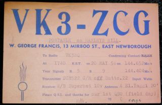 1956 Radio Qsl Card - Portable Vk3 Zcg - East Newborough,  Victoria - Ham Radio