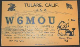 1939 Radio Qsl Card - W6mou - Tulare,  California,  U.  S.  A.  - Ham Radio