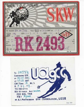 Qsl Radio Rk2493 Sverdlowsk Ural Ussr 1931 And Ua9cc 1956 Ham Portniaggin Dx Swl