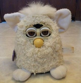 Vintage 1999 Furby Babies Curly Sheep Cream Color Fur Brown Eyes White Mane